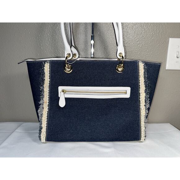 Samantha Vega Fulfilled Love Denim Faux Pearls Tote Bag New NWT - Picture 3 of 12